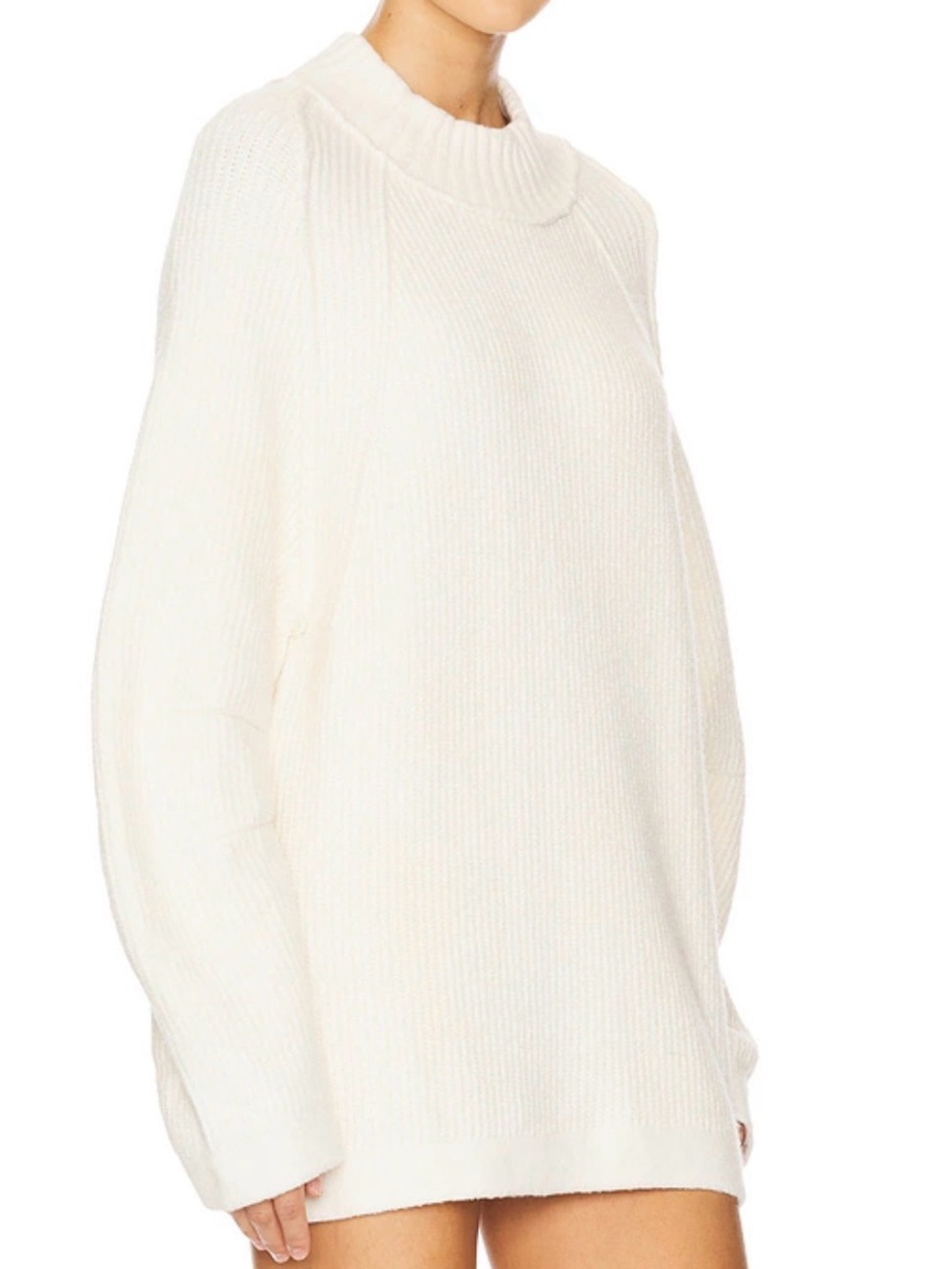 Free People Sunbeam White Ribbed‎ Mock Neck Pull On Women's Sweater Size Large - Picture 2 of 9